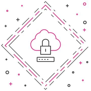 Line Cloud computing lock icon isolated on white background. Security, safety 库存插图
