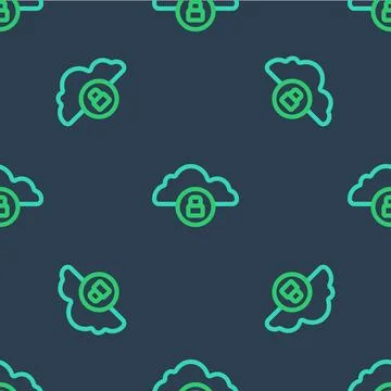 Line Cloud computing lock icon isolated seamless pattern on blue background Stock Illustration