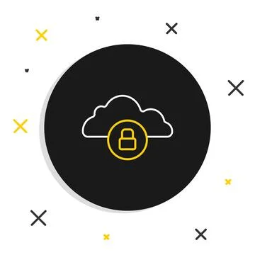 Line Cloud computing lock icon isolated on white background. Security, safety Stock Illustration