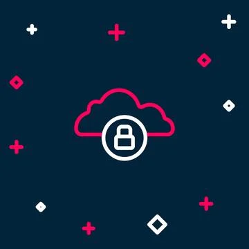 Line Cloud computing lock icon isolated on blue background. Security, safety Stock Illustration