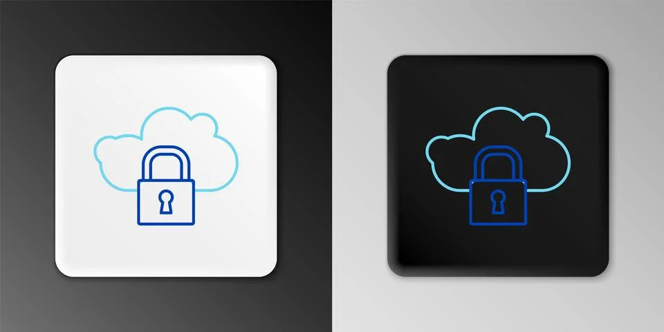 Line Cloud computing lock icon isolated on grey background. Security, safet.. 스톡 일러스트