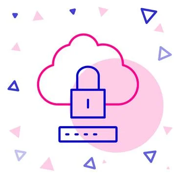 Line Cloud computing lock icon isolated on white background. Security, safety Illustrazione stock