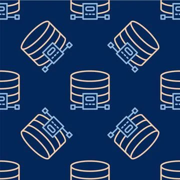 Line Cloud database icon isolated seamless pattern on blue background. Cloud Stock Illustration