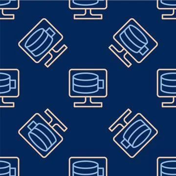 Line Cloud database icon isolated seamless pattern on blue background. Cloud Stock Illustration