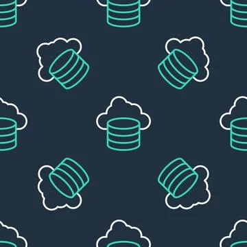 Line Cloud database icon isolated seamless pattern on black background. Cloud Stock Illustration