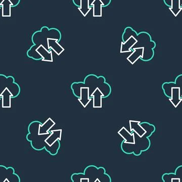Line Cloud download and upload icon isolated seamless pattern on black Stock Illustration