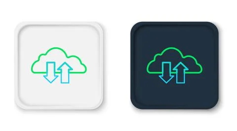 Line Cloud download and upload icon isolated on white background. Colorful .. Illustrazione stock