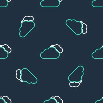 Line Cloud icon isolated seamless pattern on black background. Vector Illustrazione stock