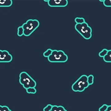 Line Cloud icon isolated seamless pattern on black background. Vector Stock Illustration