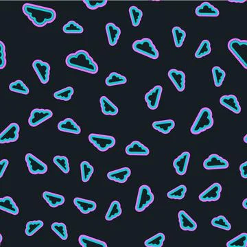 Line Cloud icon isolated seamless pattern on black background. Vector 스톡 일러스트