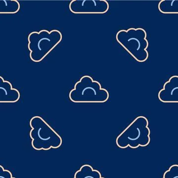 Line Cloud icon isolated seamless pattern on blue background. Vector Stock Illustration