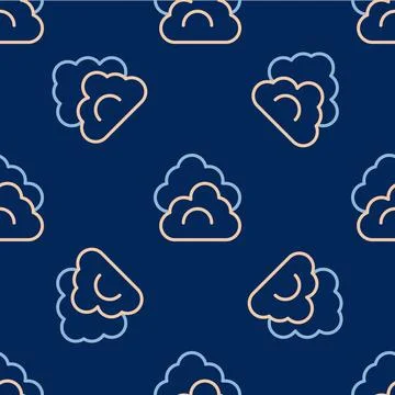 Line Cloud icon isolated seamless pattern on blue background. Vector 스톡 일러스트