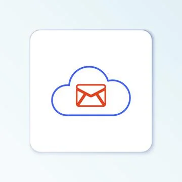 Line Cloud mail server icon isolated on white background. Cloud server hosting Illustrazione stock