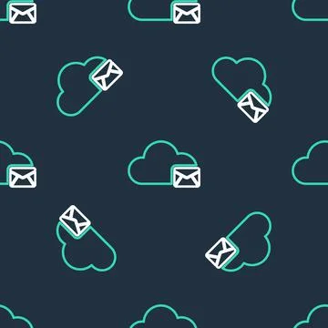 Line Cloud mail server icon isolated seamless pattern on black background. Cloud Illustrazione stock