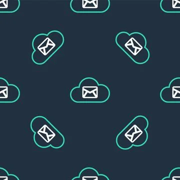 Line Cloud mail server icon isolated seamless pattern on black background. Cloud Illustrazione stock