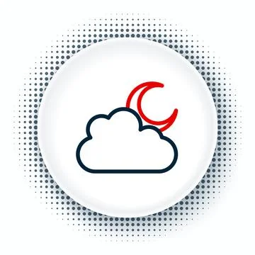 Line Cloud with moon icon isolated on white background. Cloudy night sign. Sleep Illustrazione stock