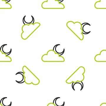 Line Cloud with moon icon isolated seamless pattern on white background. Cloudy 스톡 일러스트