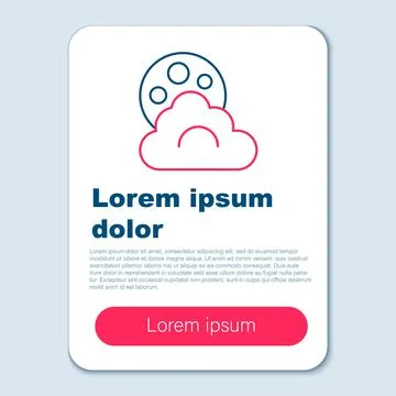 Line Cloud with moon icon isolated on grey background. Cloudy night sign. Sleep Illustrazione stock