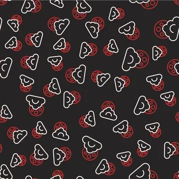 Line Cloud with moon icon isolated seamless pattern on black background. Cloudy Stock Illustration