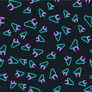 Line Cloud with moon icon isolated seamless pattern on black background. Cl.. Stock Illustration