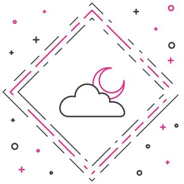Line Cloud with moon icon isolated on white background. Cloudy night sign. .. Stock Illustration