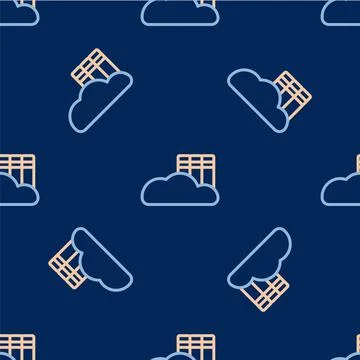 Line Cloud or online library icon isolated seamless pattern on blue background Stock Illustration