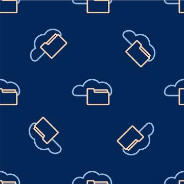 Line Cloud or online library icon isolated seamless pattern on blue backgroun Illustrazione stock