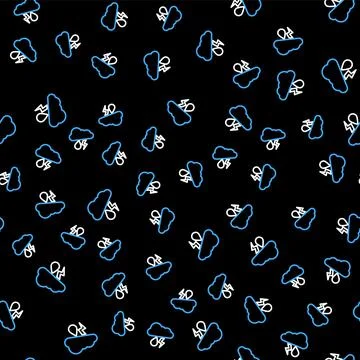 Line Cloud with rain and lightning icon isolated seamless pattern on black Illustrazione stock