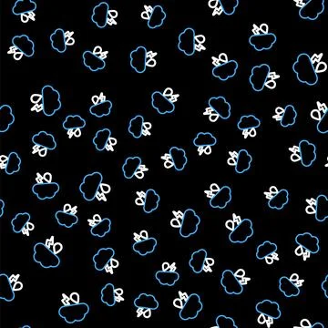 Line Cloud with rain and lightning icon isolated seamless pattern on black イラスト素材