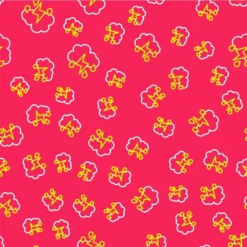 Line Cloud with rain and lightning icon isolated seamless pattern on red 스톡 일러스트