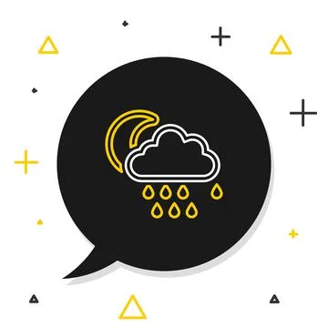 Line Cloud with rain and moon icon isolated on white background. Rain cloud Ilustração Stock