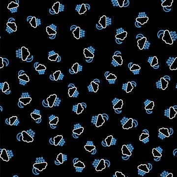Line Cloud with rain and moon icon isolated seamless pattern on black background Stock Illustration