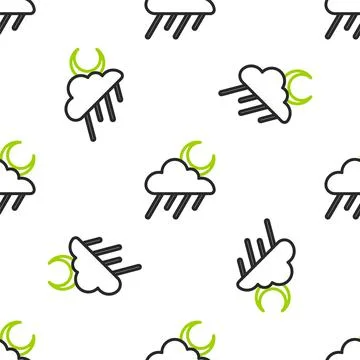 Line Cloud with rain and moon icon isolated seamless pattern on white background Stock Illustration