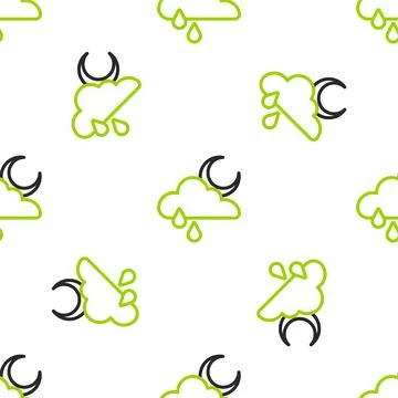 Line Cloud with rain and moon icon isolated seamless pattern on white background Stock Illustration