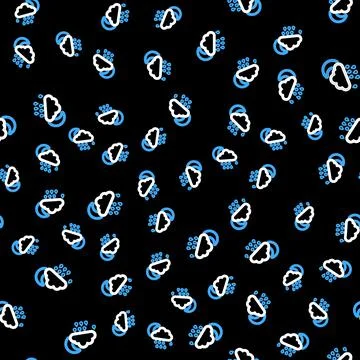 Line Cloud with rain and moon icon isolated seamless pattern on black background Stock Illustration