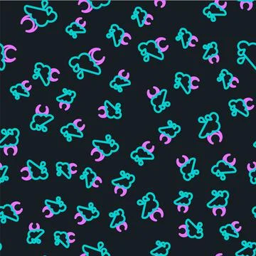 Line Cloud with rain and moon icon isolated seamless pattern on black background Stock Illustration