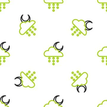 Line Cloud with rain and moon icon isolated seamless pattern on white background Stock Illustration