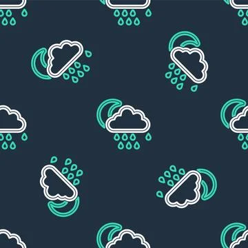 Line Cloud with rain and moon icon isolated seamless pattern on black backg.. Stock Illustration