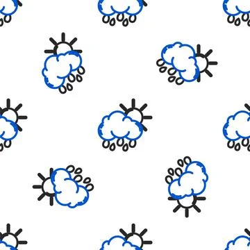 Line Cloud with rain and sun icon isolated seamless pattern on white background Stock Illustration