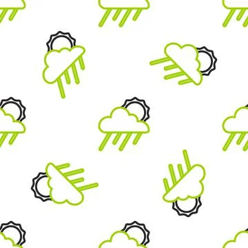 Line Cloud with rain and sun icon isolated seamless pattern on white background Stock Illustration