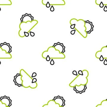 Line Cloud with rain and sun icon isolated seamless pattern on white background Stock Illustration
