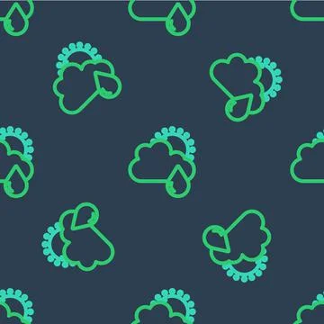 Line Cloud with rain and sun icon isolated seamless pattern on blue background Illustrazione stock