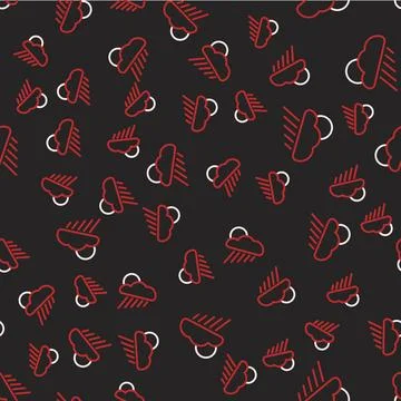 Line Cloud with rain and sun icon isolated seamless pattern on black background Stock Illustration