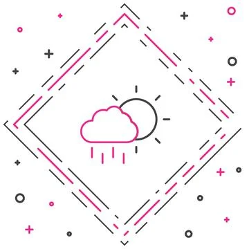 Line Cloud with rain and sun icon isolated on white background. Rain cloud pr 스톡 일러스트