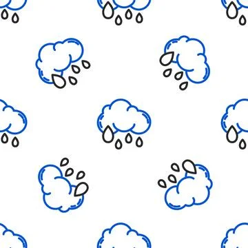Line Cloud with rain icon isolated seamless pattern on white background. Rain Stock Illustration