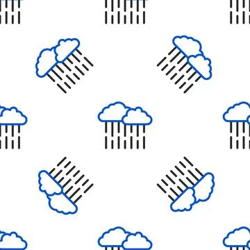 Line Cloud with rain icon isolated seamless pattern on white background. Rain Stock Illustration
