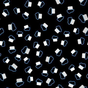 Line Cloud with rain icon isolated seamless pattern on black background. Rain Stock Illustration