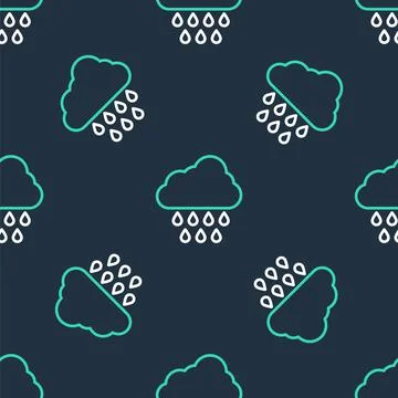 Line Cloud with rain icon isolated seamless pattern on black background. Rain Stock Illustration