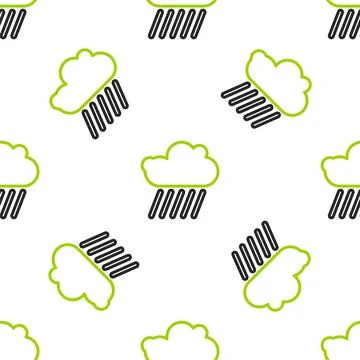 Line Cloud with rain icon isolated seamless pattern on white background. Rain Stock Illustration