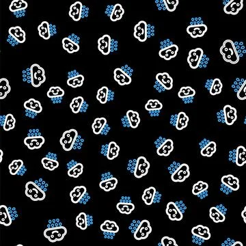 Line Cloud with rain icon isolated seamless pattern on black background. Rain Stock Illustration